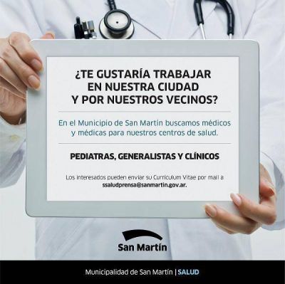 El Municipio de San Mart�n convoca a profesionales de la salud