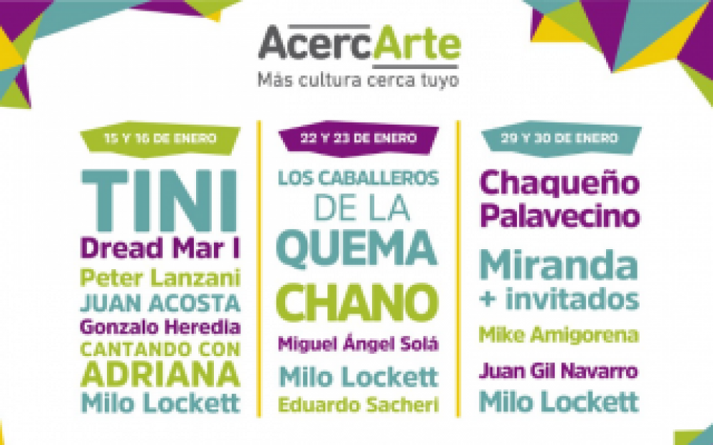 AcercArte present su agenda de enero en Mar del Plata con Tini, Chano, el Chaqueo y Miranda