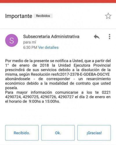 A horas de fin de a�o, Vidal despidi� v�a mail a 200 empleados