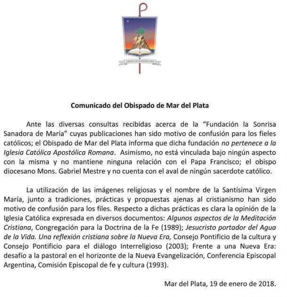 Advierten que no es cat�lica una fundaci�n que opera en Quequ�n