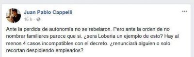 Antinepotismo: �Juan Jos� Fioramonti tambi�n se rebela en Lober�a?