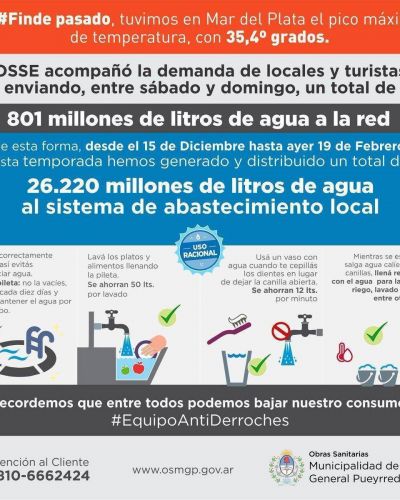Temporada: OSSE ya envi� a la red m�s de 25.000 millones de litros de agua