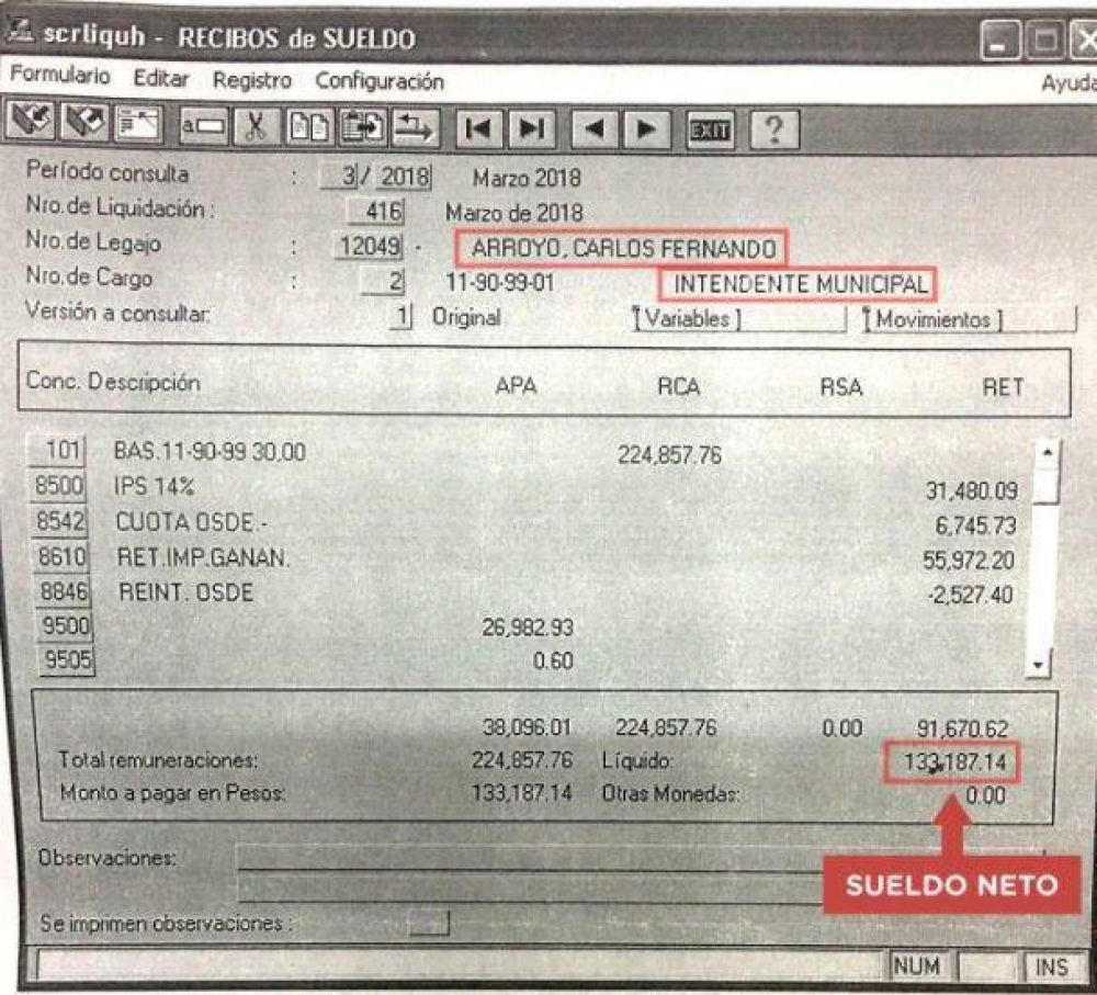 Arroyo public� su recibo de sueldo