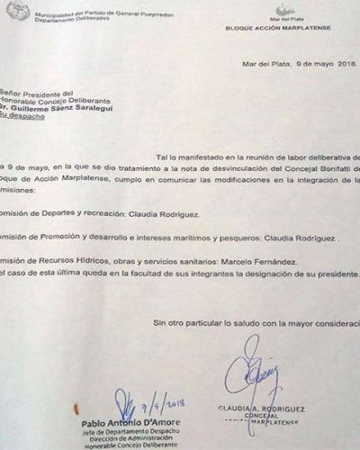 La interna de Acci�n Marplatense sac� a Bonifatti de distintas comisiones