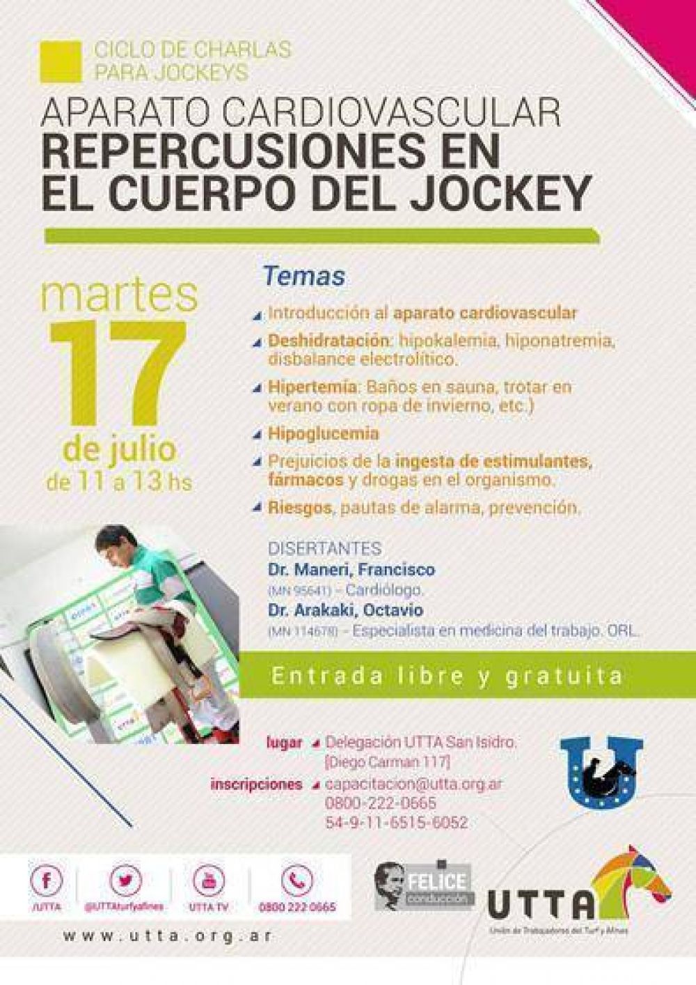 La UTTA organiza una charla sanitaria para jockeys