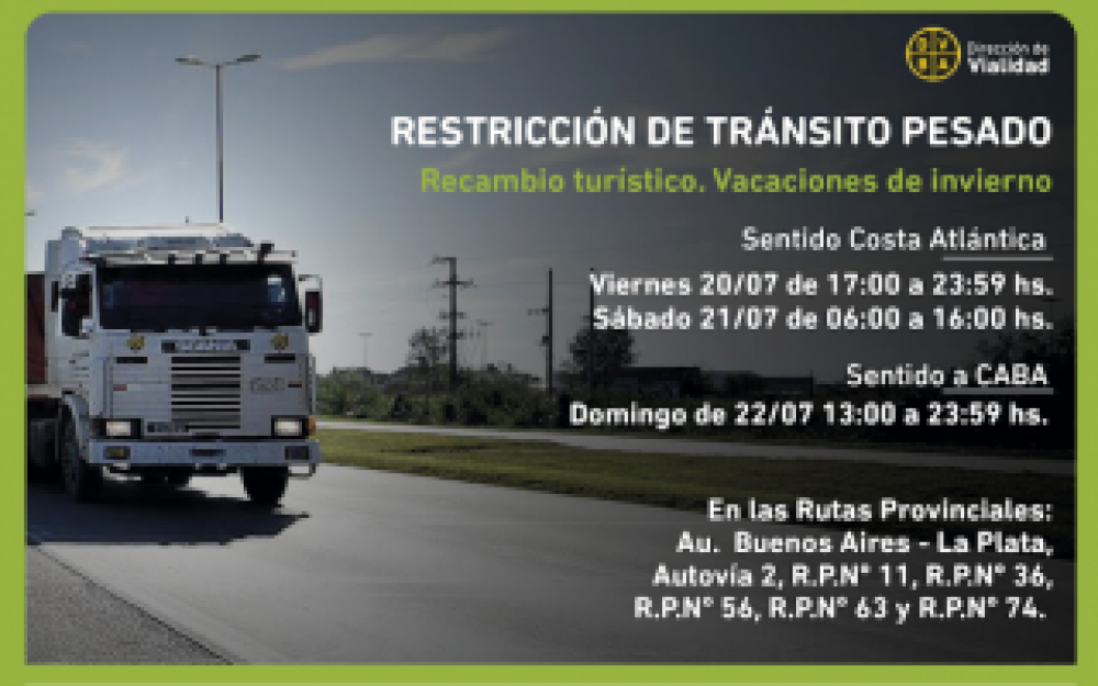 Restriccin de camiones en rutas de la Provincia de Buenos Aires por las vacaciones de invierno