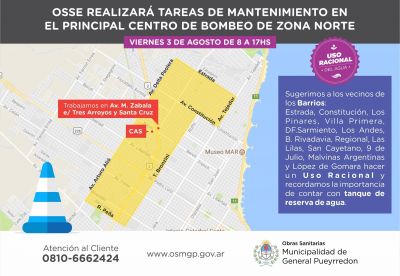 OSSE realizar� tareas de mantenimiento en el principal centro de bombeo con reservorio de zona norte