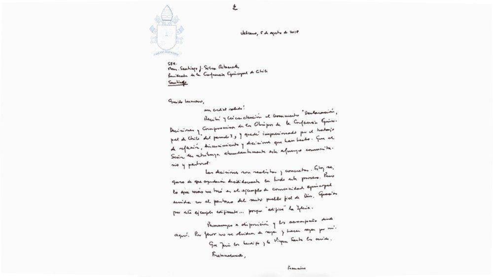 Papa env�a carta al Episcopado chileno y apoya sus decisiones para contrastar abusos