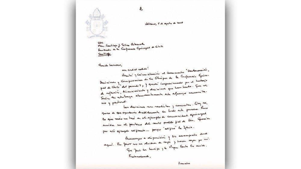 Papa env�a carta al Episcopado chileno y apoya sus decisiones para contrastar abusos