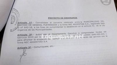 C�maras: Arroyo pide convalidar convenio con la firma NEC por 48 millones de pesos