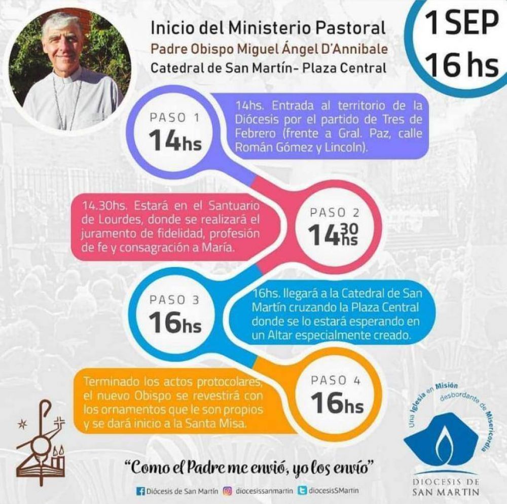 Mons. D`Annibale inicia mañana su ministerio pastoral en la diócesis de San Martín
