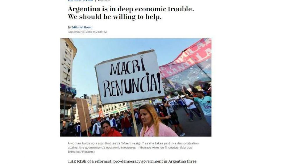 Para The Washington Post, �hay que ayudar a la Argentina�