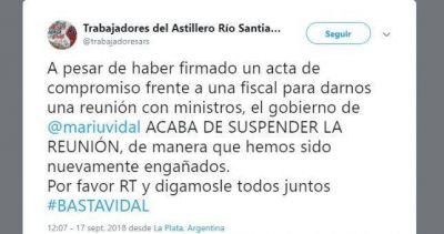 Vidal le cancel� la reuni�n a los trabajadores del Astillero R�o Santiago y vuelve la incertidumbre