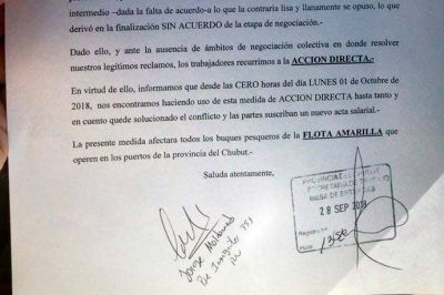 El Siconara paraliza la flota amarilla de Chubut