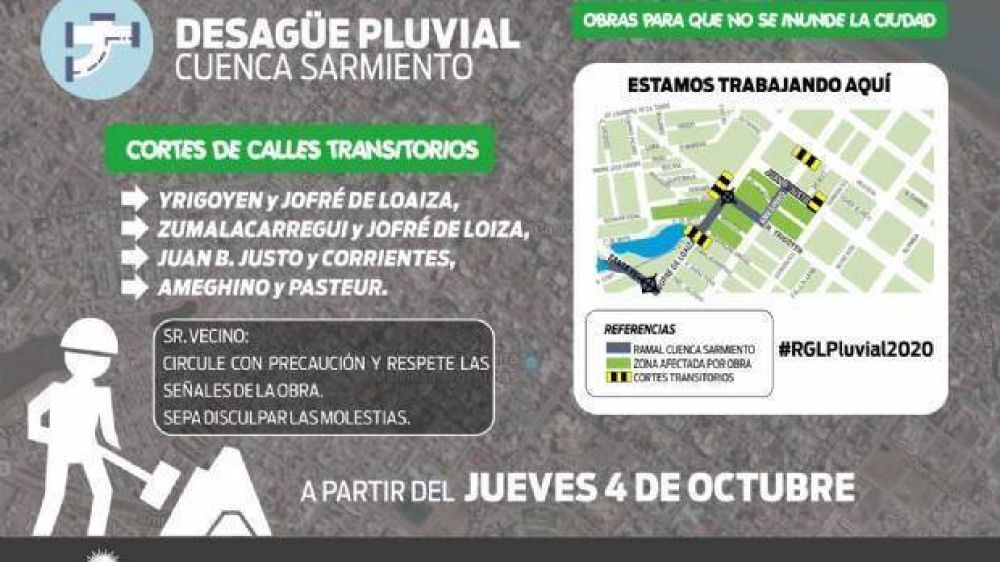 Pluviales 2020: A partir de maana los trabajos se trasladan a calle Jofr de Loaiza, Yrigoyen, Ameghino y Juan B. Justo