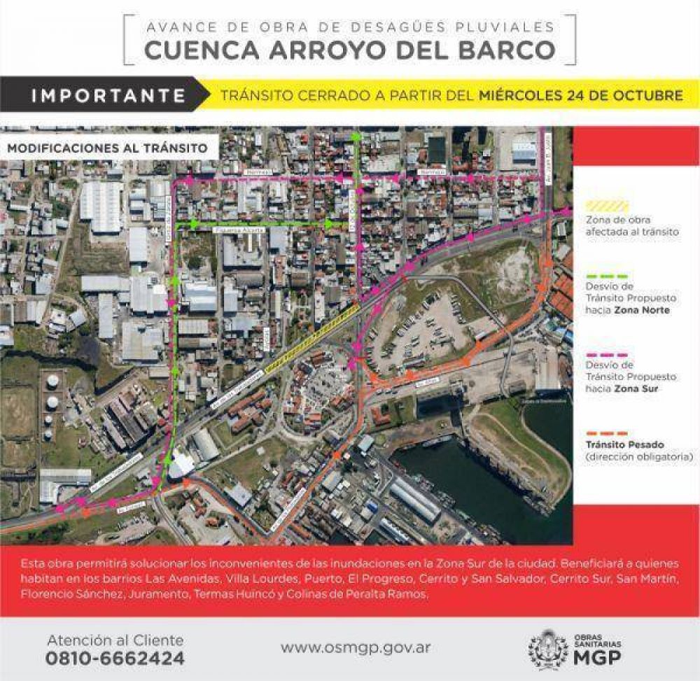 El avance de la obra pluvial Arroyo Del Barco modificar el trnsito en el puerto