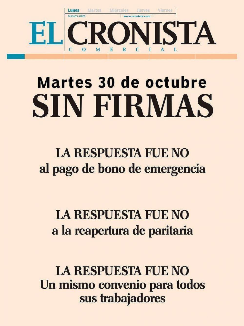 Por un conflicto salarial El Cronista se public sin las firmas de sus periodistas