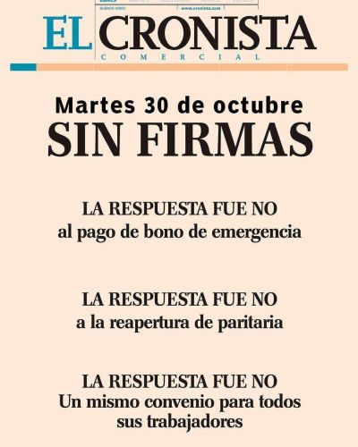 Por un conflicto salarial El Cronista se public� sin las firmas de sus periodistas