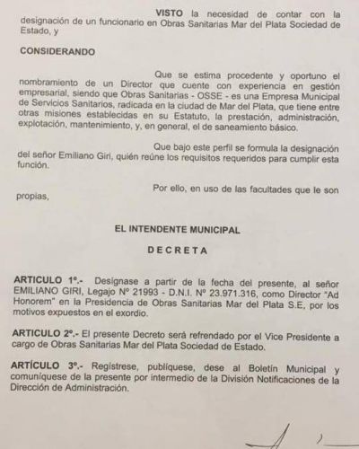 Una designaci�n desprolija: OSSE bajo la lupa de la continuidad K est� bajo sospecha . La peor de las se�ales
