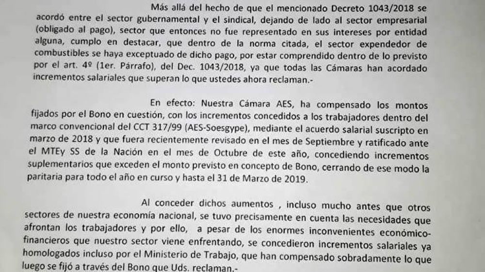 Contrapunto entre expendedores y sindicalistas por el Bono de $5.000