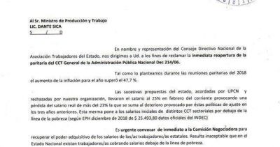 ATE le pidi� a Sica la inmediata reapertura de paritarias