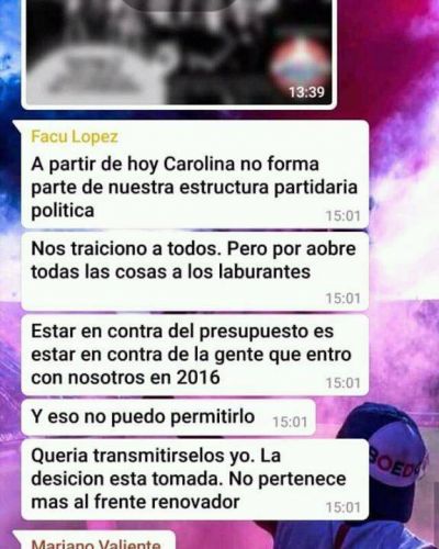 Por WhatsApp Lopez habria echado a Carolina Robert