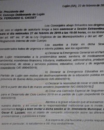 Convocan al Intendente y declaran el �estado de emergencia� en el Partido de Luj�n