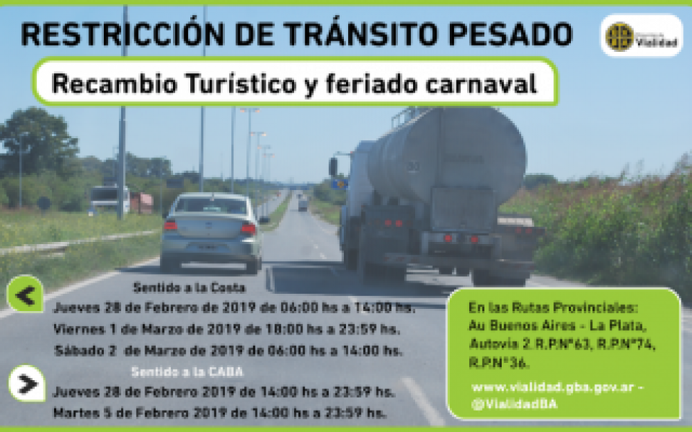 Restriccin de camiones en rutas de la Provincia de Buenos Aires por el feriado de carnaval