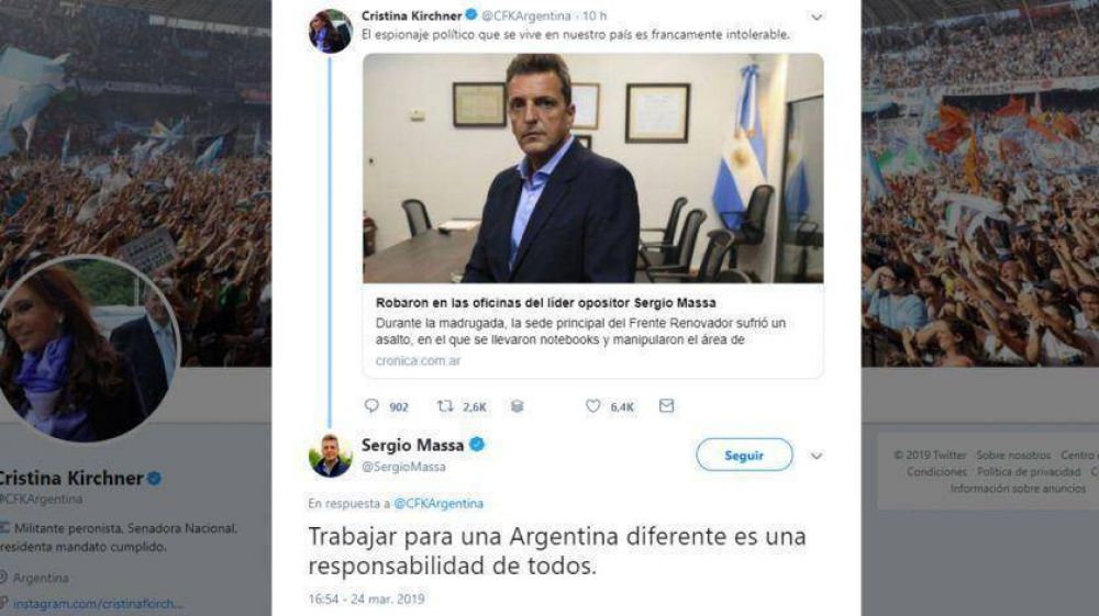 Tras 9 aos, Cristina Kirchner y Sergio Massa volvieron a hablar, pero en Twitter