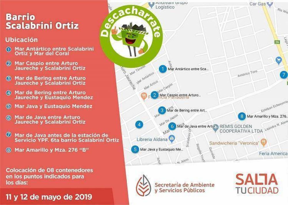 Descacharrate: colocarn contenedores en barrio Scalabrini Ortiz
