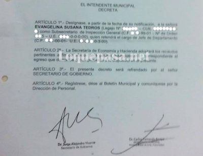 Pol�mica: el intendente nuevamente benefici� a un familiar con un alto cargo en la gesti�n