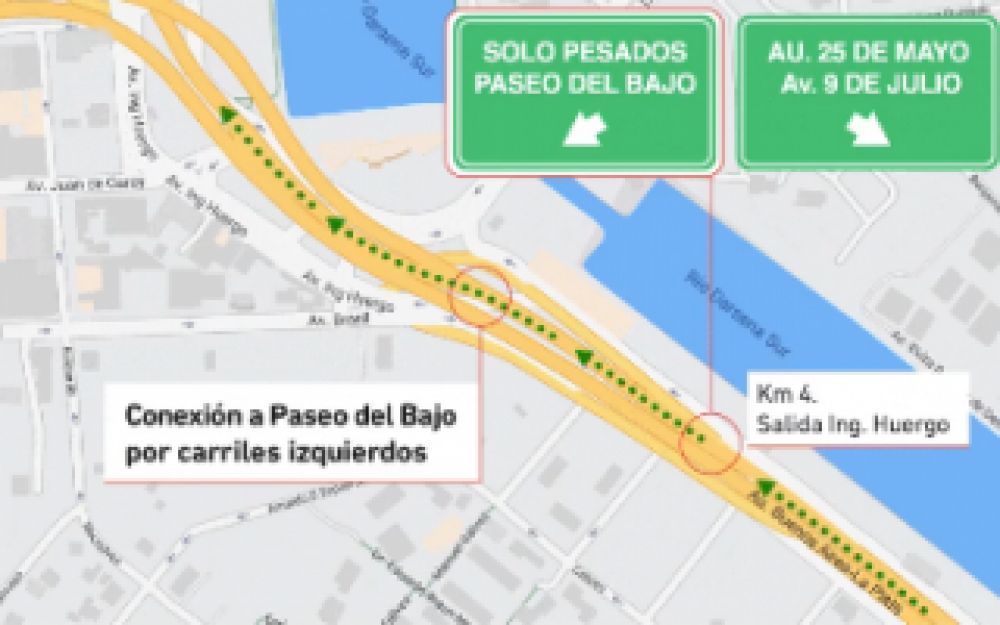 Nuevo Paseo del Bajo: Cmo ingresan camiones y micros desde autopista Buenos Aires - La Plata