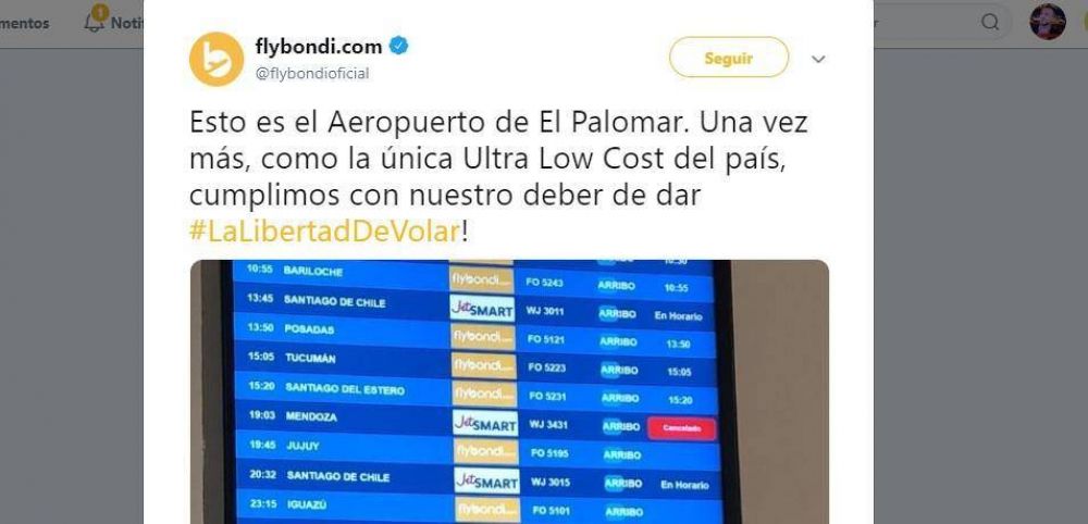 El Gobierno y Flybondi celebraron que el gremio que promocionaron para esa empresa trabaj durante el paro