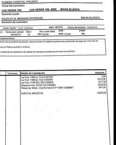 Cl�nicas en Bah�a: se quejan que las tarifas de luz aumentaron 4 veces en un a�o