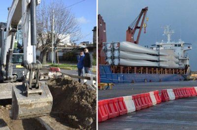 Arribaron las aspas del Parque E�lico y al mismo tiempo avanzan las obras en la Av. 10