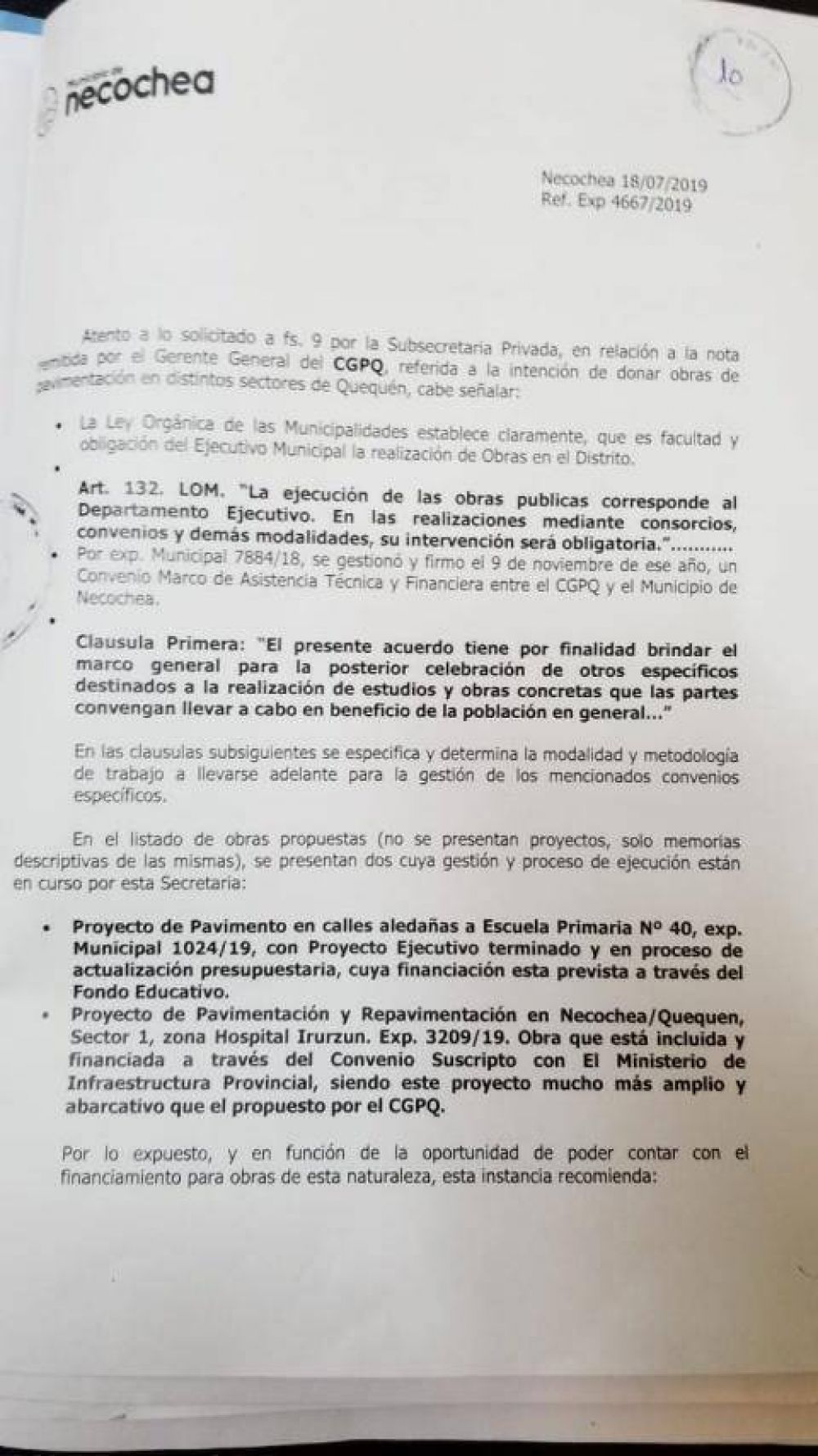 Desde el municipio aceptan obras de donaci�n del Puerto pero plantean respetar la LOM y el convenio establecido