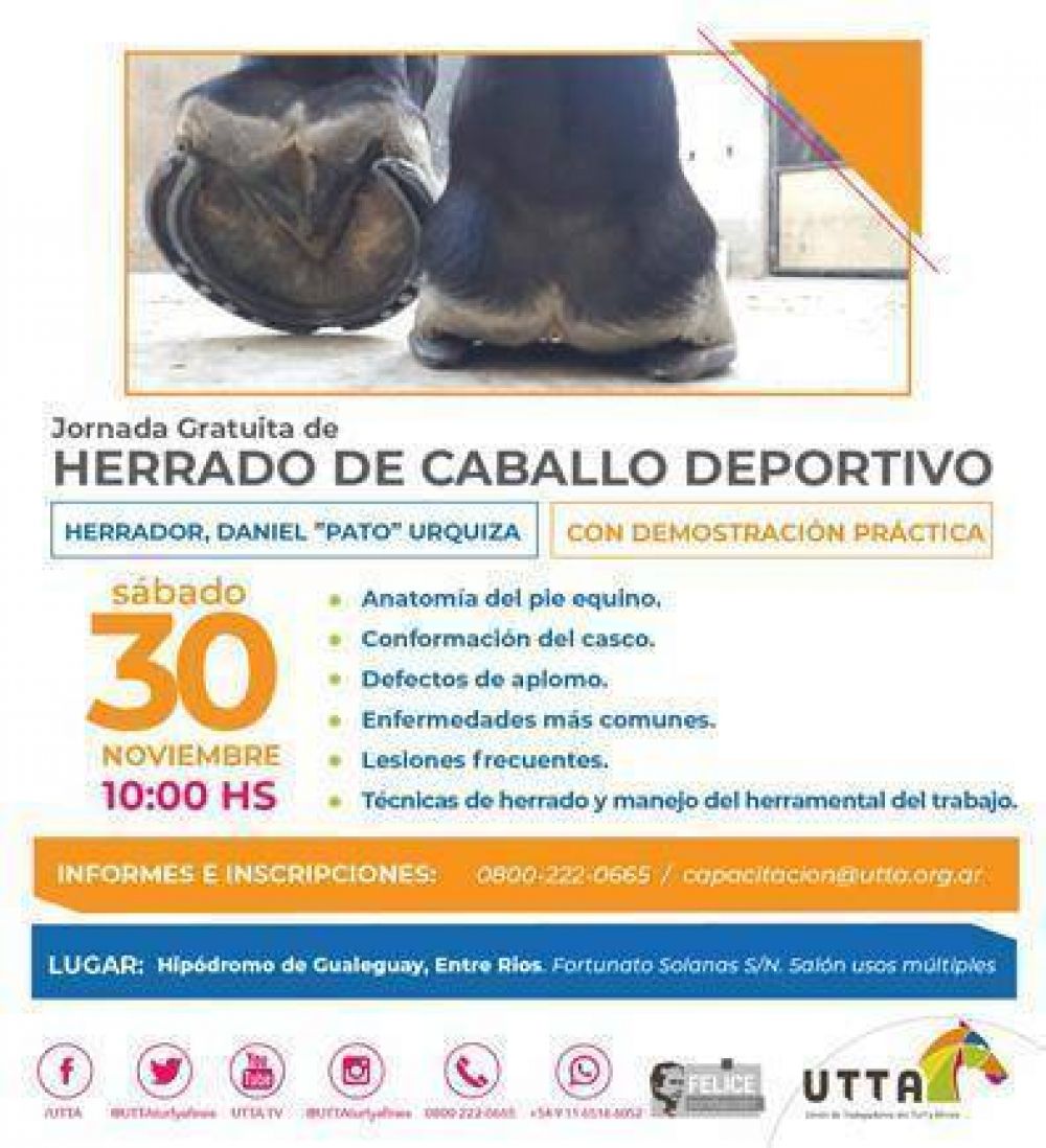 La UTTA organiza una Clnica de Herrado de Caballo Deportivo en Gualeguay, Entre Ros