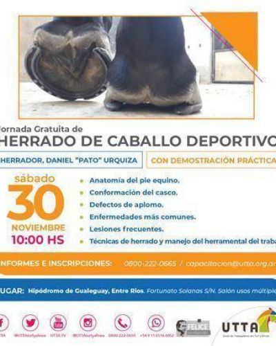 La UTTA organiza una Clínica de Herrado de Caballo Deportivo en Gualeguay, Entre Ríos