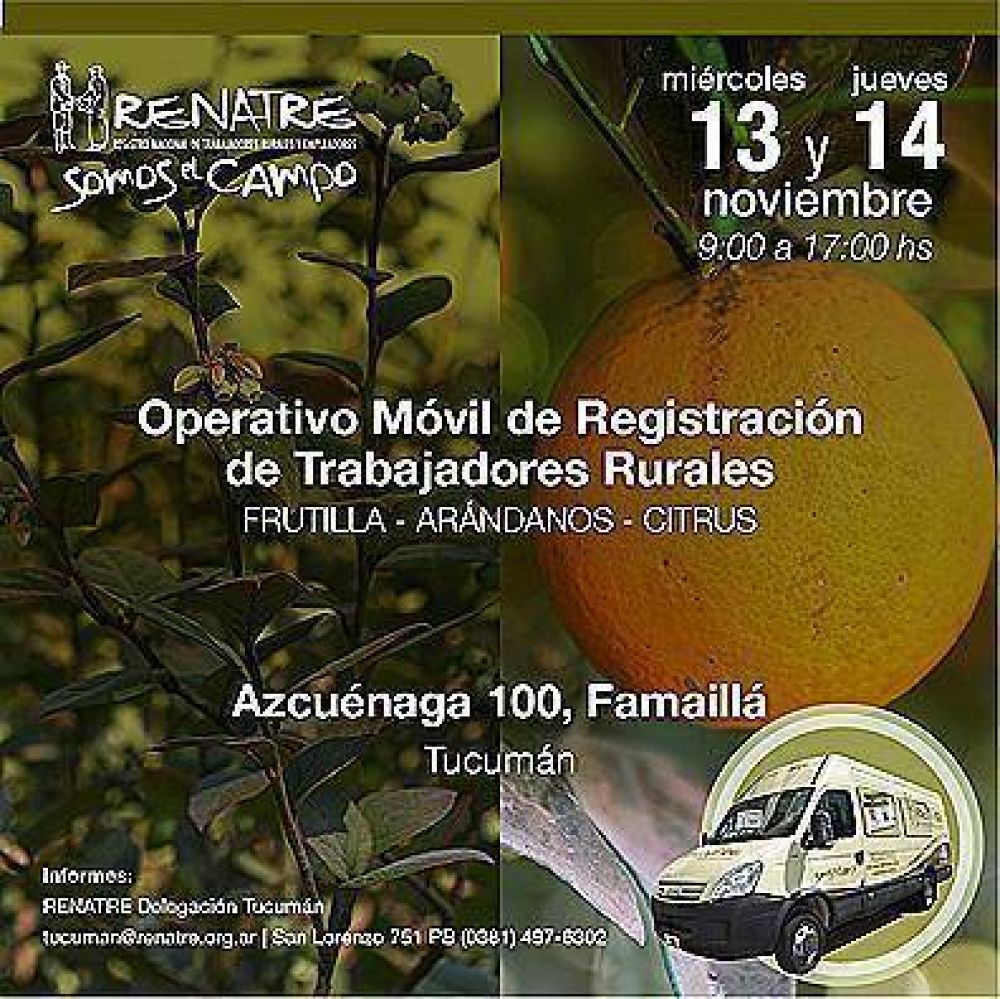 El RENATRE realiza operativos de registr de trabajadores en Tucumn y Mendoza