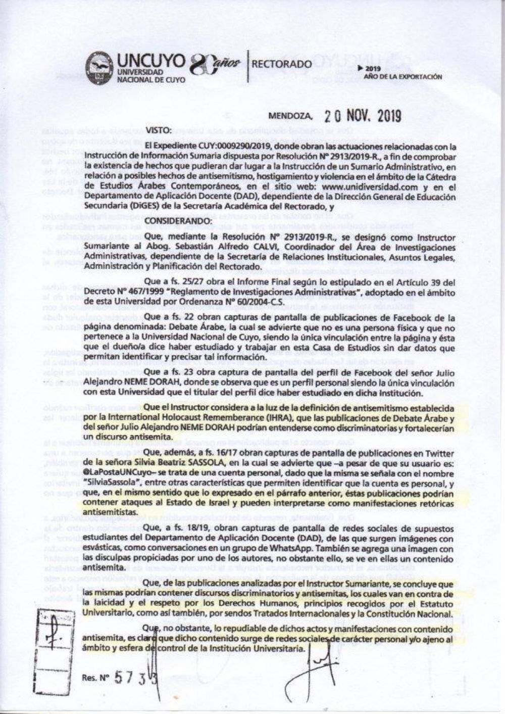 El Centro Wiesenthal felicita a la Universidad de Cuyo, Mendoza, Argentina, por ser pionera en la adopci�n de la definici�n de antisemitismo