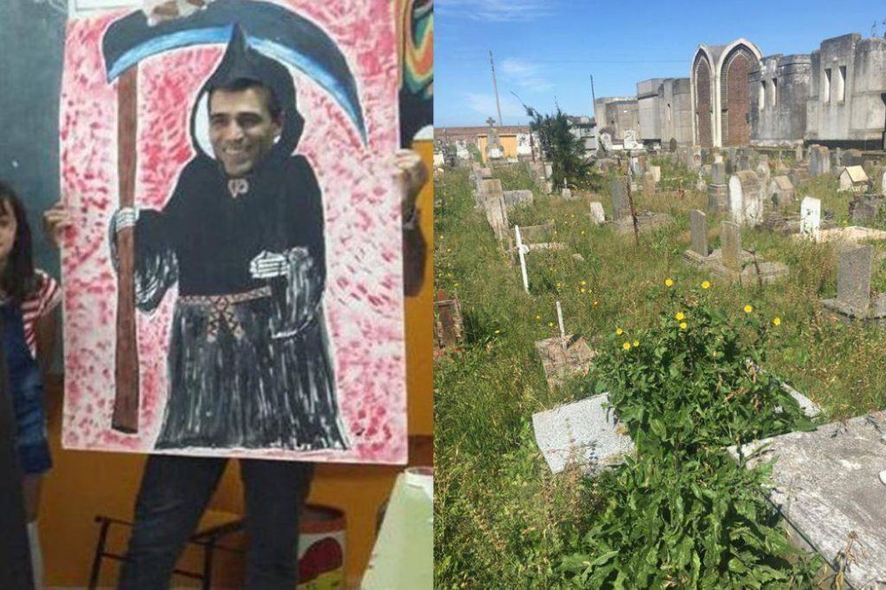 El cementerio abandonado y Lopez disfrazado de Muerte