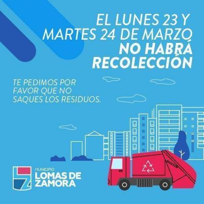 Este lunes y martes no habr� recolecci�n de residuos en Lomas