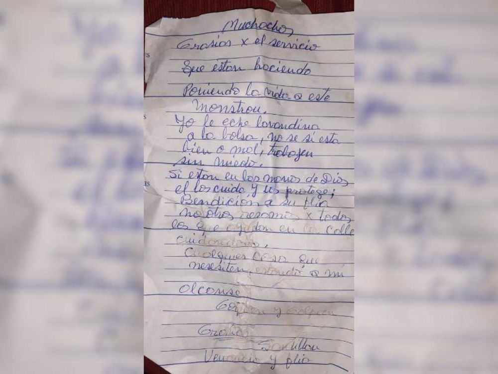 Gracias por cuidarnos, fue la respuesta de un recolector de basura a una vecina que le dej una emotiva carta de gratitud por el trabajo que realizan