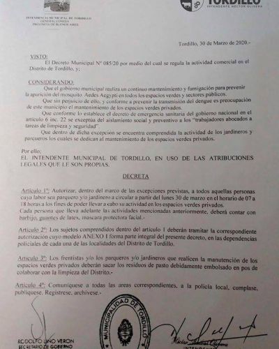 Tordillo: Olivera dispuso una pr�rroga del vencimiento de tasas