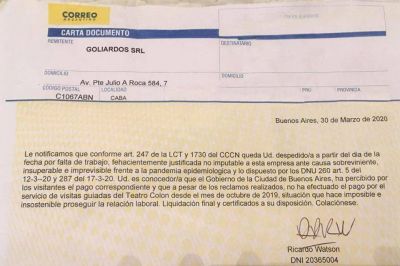 En el pico de la crisis, el Teatro Col�n despidi� a 25 gu�as tercerizados