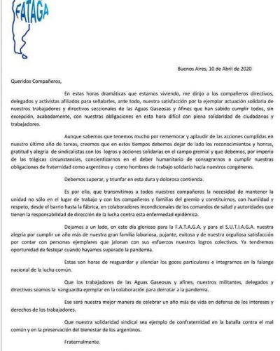 FATAGA celebra sus 63 a�os y llama a ser �la vanguardia ejemplar para derrotar a la pandemia�