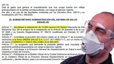 El Gobierno de la Ciudad compr� barbijos a 3 mil pesos cada uno