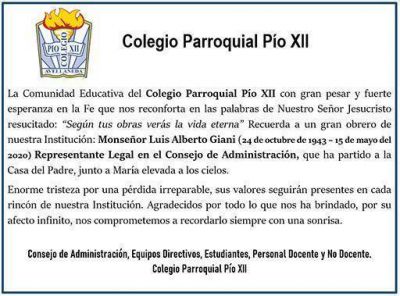 Falleci� Monse�or Luis Giani