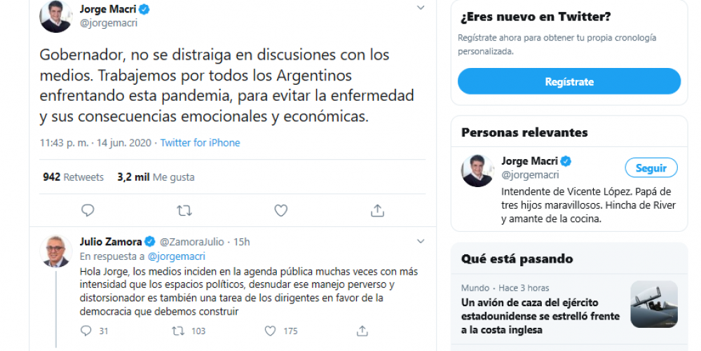 Jorge Macri y Julio Zamora se cruzaron en Twitter