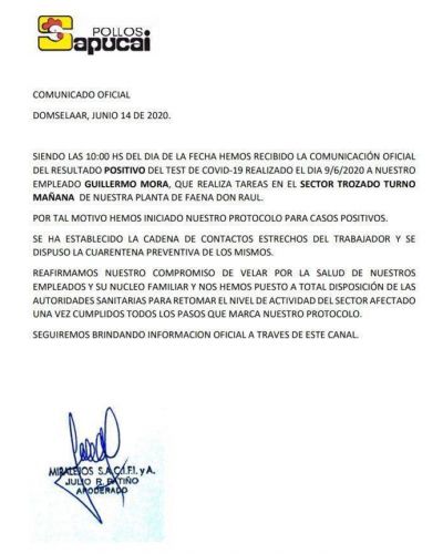 Cuarentena para la planta de pollos Sapucai por casos de Covid-19